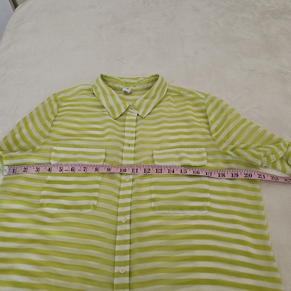 Old Navy Neon Green White Striped Secretary Blouse Top Size L - Picture 6 of 8